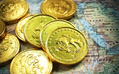 Guldpengar på en karta