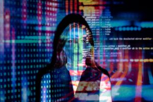 Tjej som tänker i en digital miljö